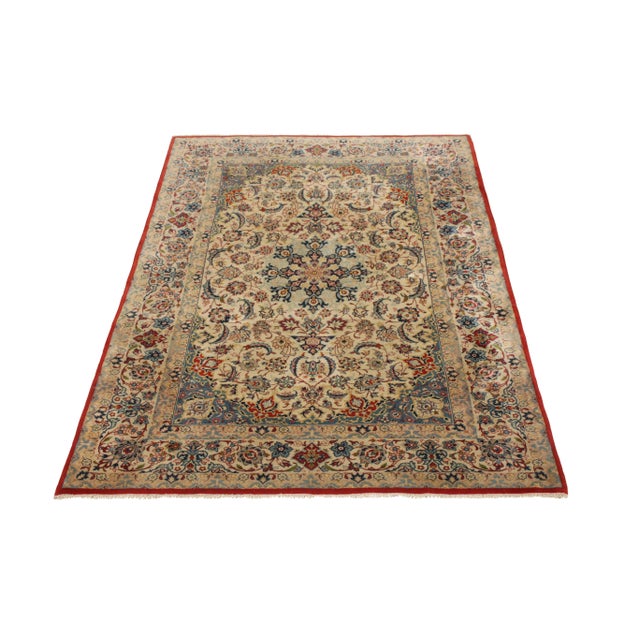 Traditional Vintage Isfahan Rug in Beige Blue and Red Persian Floral Pattern For Sale - Image 3 of 6