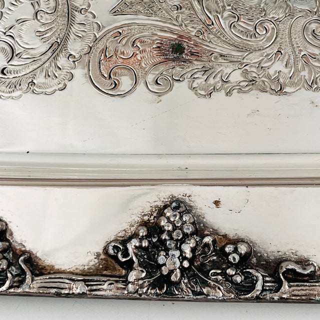 Vintage XL Silverplated Tray Grape, Vine and Scallop Shell Details For Sale - Image 14 of 16