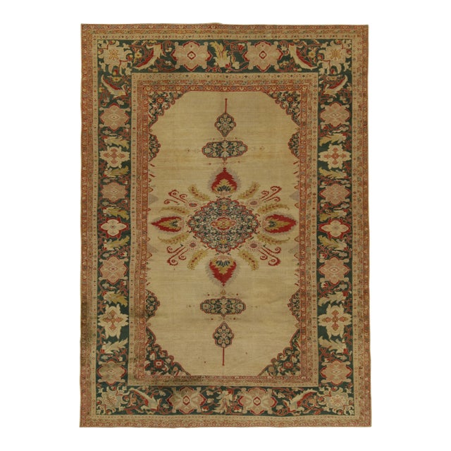 1920s Antique Persian Sultanabad Rug in Beige Floral Medallion Style - by Rug & Kilim For Sale