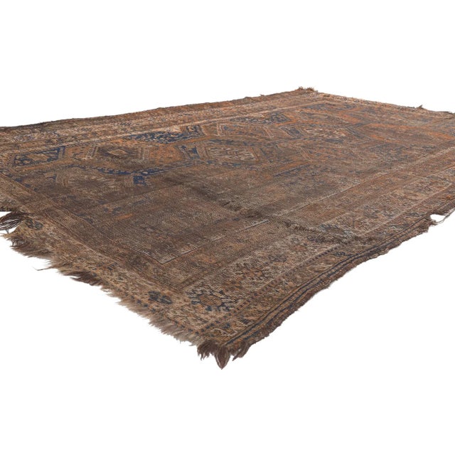 78530 Distressed Antique-Worn Persian Shiraz Rug, 05'10 x 09'05. A Persian Shiraz rug is a traditional handmade rug from...