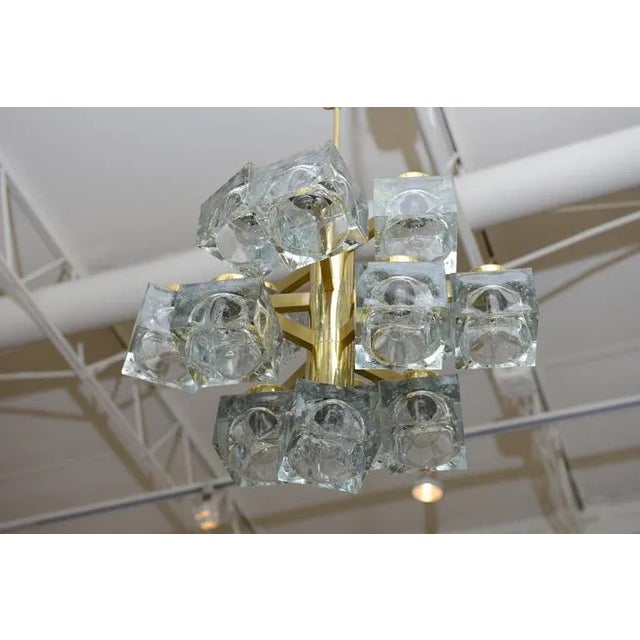 Mid-Century Modern Vintage Gaetano Sciolari Brass and Glass Cube Glass Chandelier Italian For Sale - Image 3 of 10