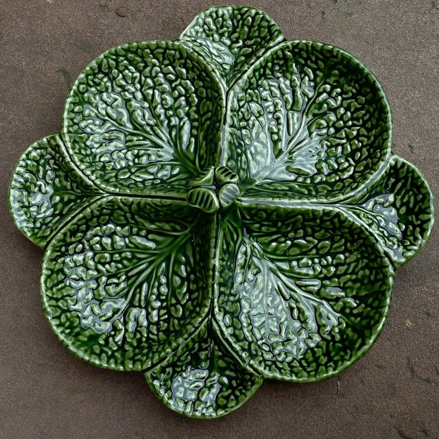 Vintage 8 Section Subtil of Portugal Cabbage Textured Majolica Serving Platter For Sale - Image 9 of 9