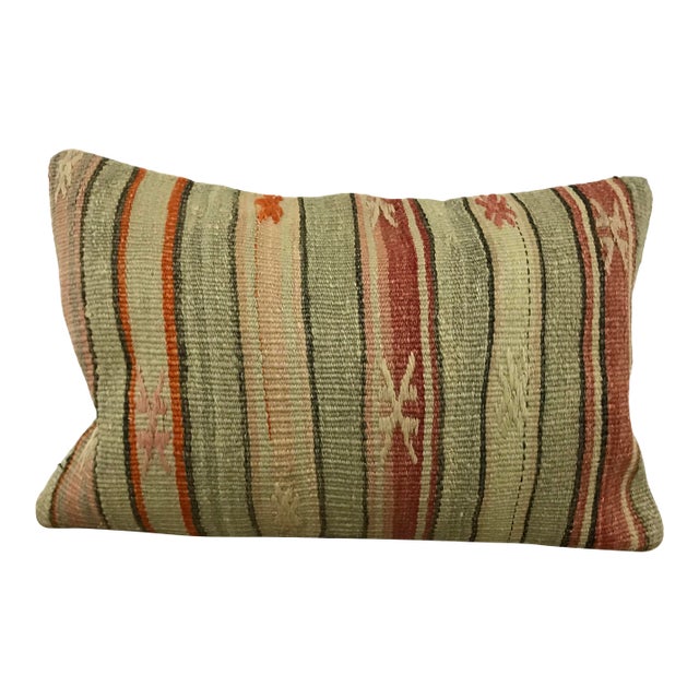 Vintage Turkish Striped Handwoven Kilim Pillow For Sale