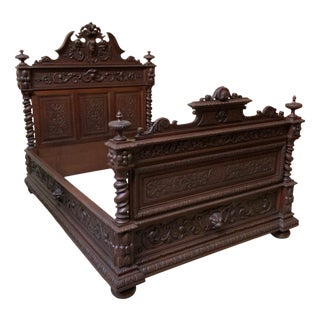 Antique Bed in Solid Oak, 1880 For Sale