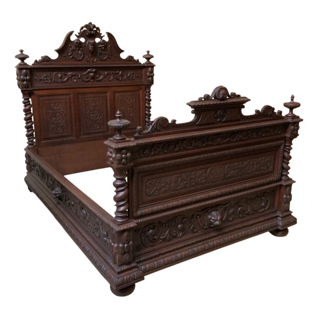 Antique Bed in Solid Oak, 1880 For Sale