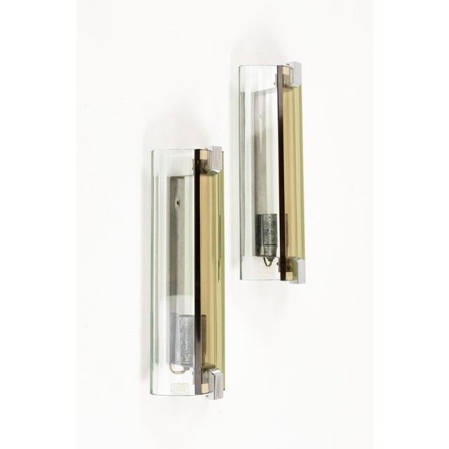 Metal Mid-Century Wall Lamps in Glass and Steel attributed to Veca, Italy, 1970s, Set of 2 For Sale - Image 7 of 15