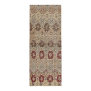Vintage Distressed Runner Rug, Beige-Red and Blue Medallion Pattern - Rug & Kilim For Sale