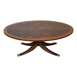 Vintage Ethan Allen Regency Style Flame Mahogany Banded Satinwood Coffee Table For Sale