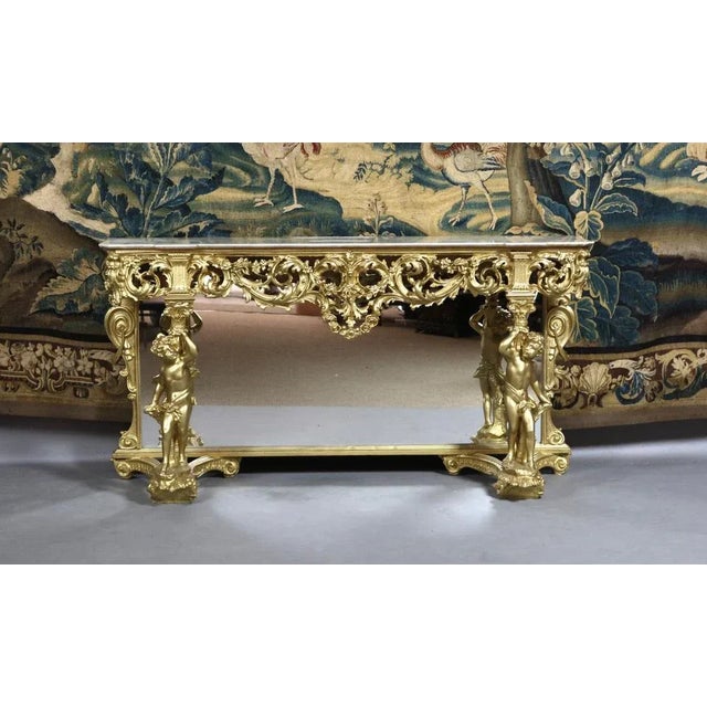 Large Console in Gilded Wood, 1970s For Sale - Image 6 of 7