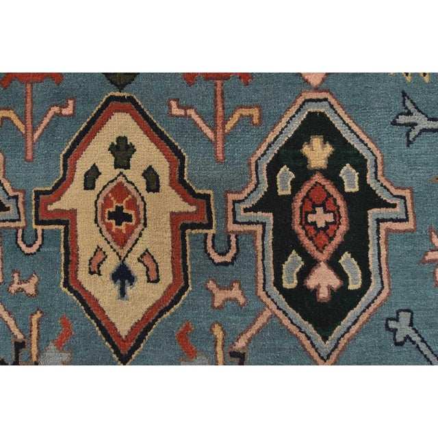 Blue Heriz Rug 5’10” X 8’11” Blue Wool Vintage Tribal Hand-Knotted Oriental Carpet For Sale - Image 8 of 13