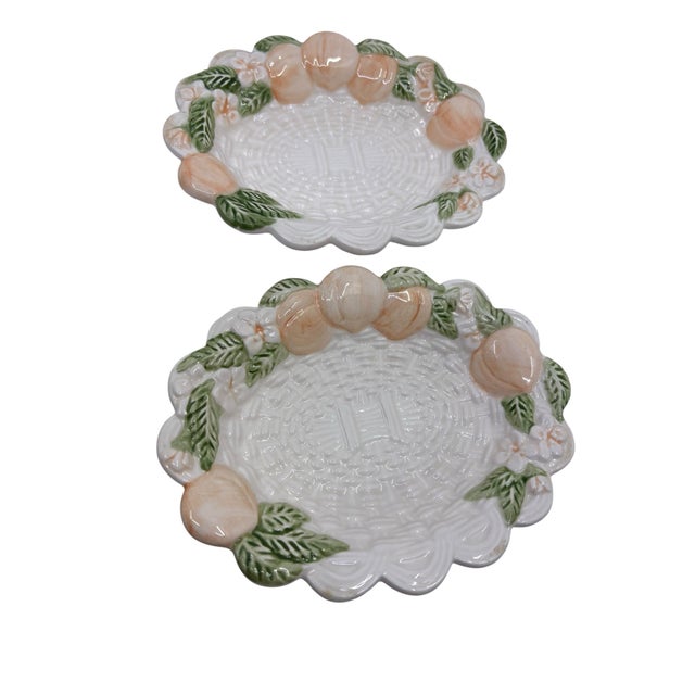 Late 20th Century Vintage Ceramic Basketweave and Peach Decorative Dish Set - A Set of 6 For Sale - Image 5 of 10