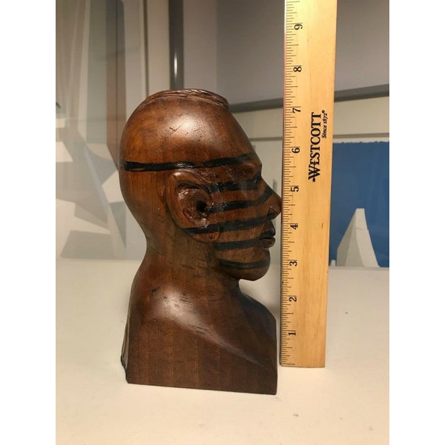 1970s Rare Vintage Hand Carved Wooden Bust of a Native American Tribal Man 7.5" For Sale - Image 5 of 6
