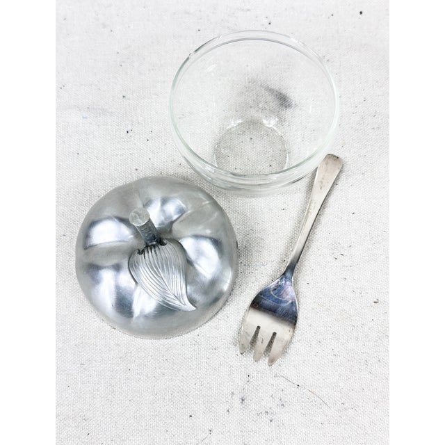 Mid 20th Century Mid-Century Vintage Glass & Silverplate Apple Condiment Jam Jar With Spoon For Sale - Image 5 of 11