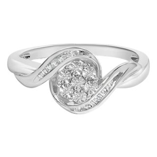 Sterling Silver 1/10 Cttw Diamond Bypass Cluster Ring - Size 8 For Sale
