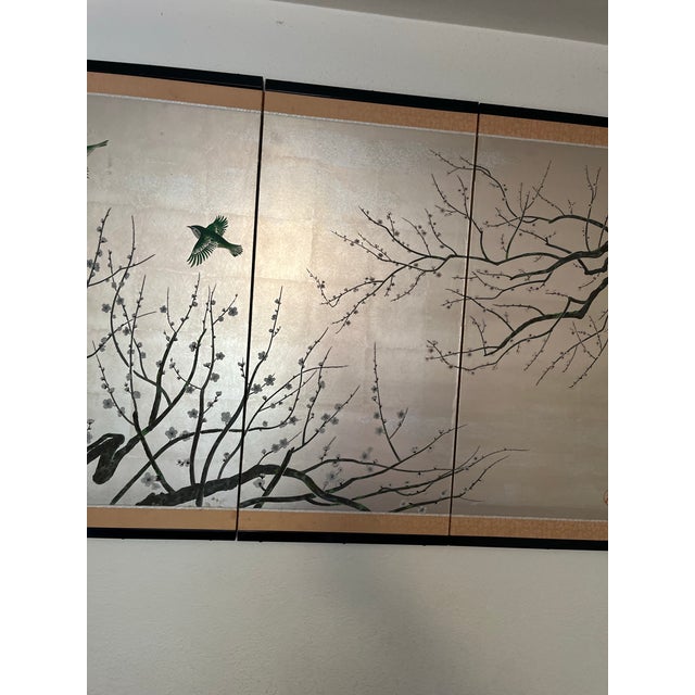 An exquisite mid-to-late 20th-century Japanese 4-panel Byōbu (folding room divider/wall screen). The piece features a...