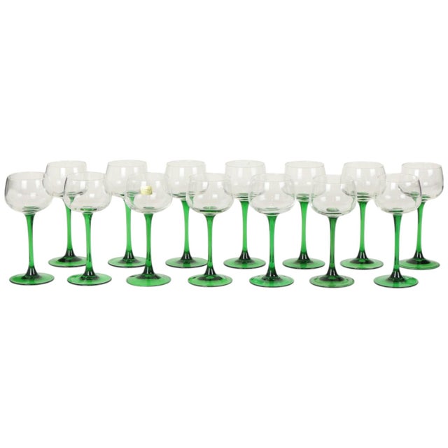 Vintage Alsace Wine Glasses with Green Stems from Luminarc, 1970s, Set of 14 For Sale - Image 6 of 14