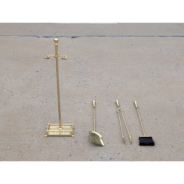 Vintage Ball Head Brass Fireplace Tools Set - Set of 4 For Sale - Image 4 of 8