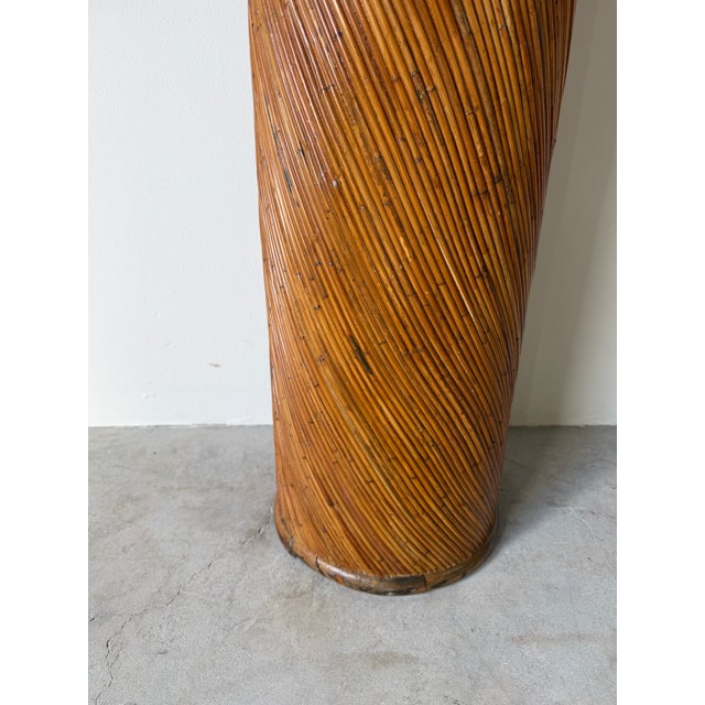 1970s 1970s Vintage Boho Chic Pencil Reed & Wood Cylindrical Pedestal Plant Stand For Sale - Image 5 of 12