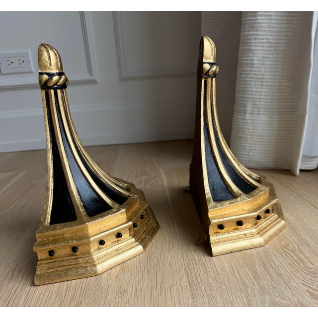 Gold Pair of Large Vintage Gilt & Ebonized Wood Wall Brackets For Sale - Image 8 of 9