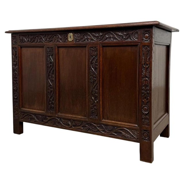 2000 - 2009 19th Century English Carved Oak Coffer For Sale - Image 5 of 11