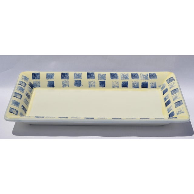 1980s 1980s Dansk Italy Ceramic Glazed Blue Checkered Rectangular Serving Platter For Sale - Image 5 of 16