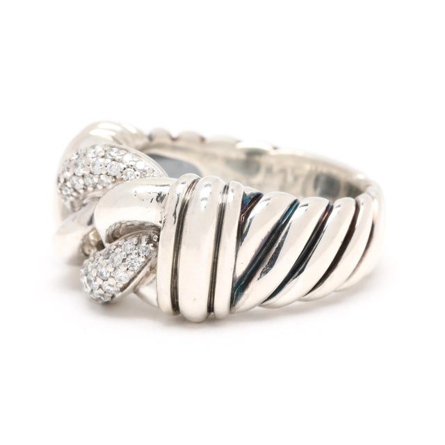 David Yurman .30ctw Diamond Belmont CurbChain Ring, Sterling Silver, Ring Size 6 For Sale - Image 4 of 6