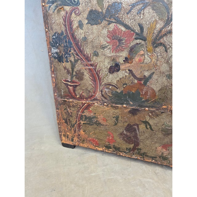 Antique 19th Century Painted Leather Folding Screen For Sale - Image 12 of 18
