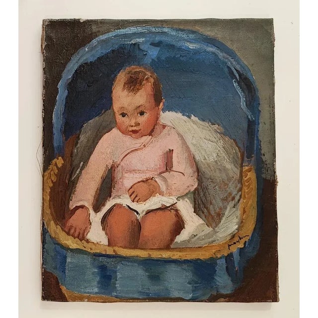 Henry Meylan, Bébé assis dans son couffin, Oil on Canvas For Sale - Image 10 of 10