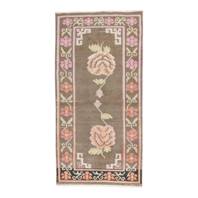 Floral Vintage Tibetan Rug - 3'1" x 6' For Sale
