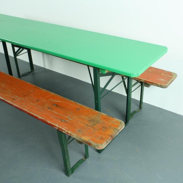Vintage German Painted Beer Table & Benches, Set of 3 For Sale - Image 3 of 7