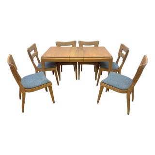 MCM Heywood-Wakefield 8 Piece Dining Set With M154 “Dog Bone” Chairs For Sale