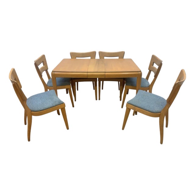 MCM Heywood-Wakefield 8 Piece Dining Set With M154 “Dog Bone” Chairs For Sale