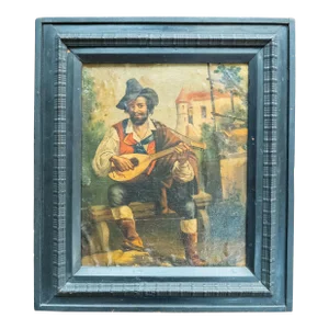 18th Century Dutch Old Master Genre Scene Painting of a Traveling Musician