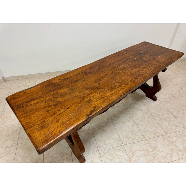 Italian Elm Country Style Trestle Dining Table, 1950s For Sale - Image 3 of 17