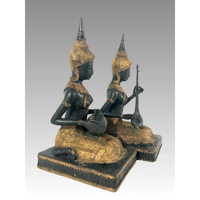Vintage Thai Bronze & Gilt Female Figure, the Klong Yao Musician Statue / Sculpture For Sale - Image 12 of 13