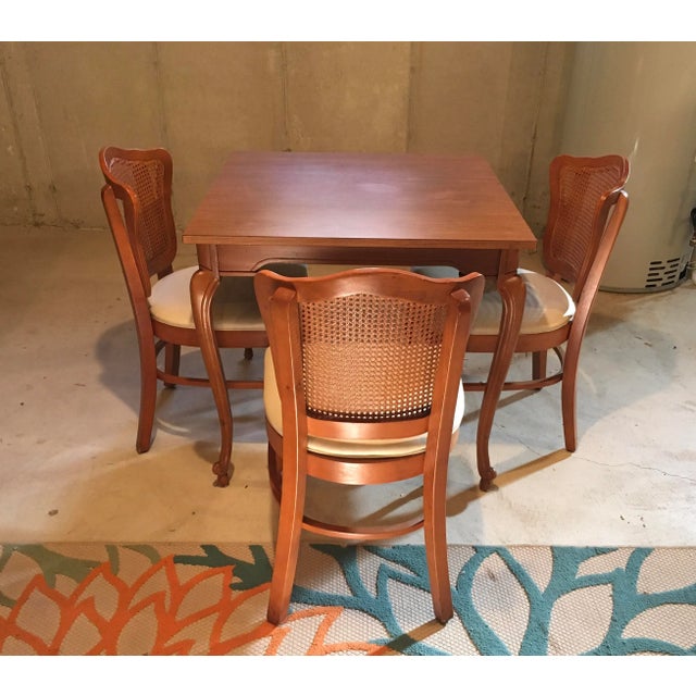 Brown Shelby Williams 1960’s French Provincial-Style Breakfast Nook Square-Top Table and 3 Cane-Back Chairs - Set of 4 For Sale - Image 8 of 11