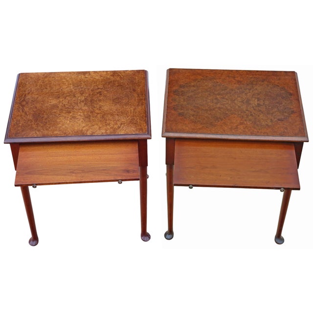 Mid-Century Burr Walnut Bedside Tables from the Savoy Hotel, London, 1950s, Set of 2 For Sale - Image 6 of 13