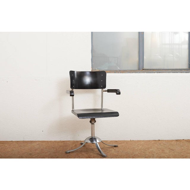 Metal Swivel Desk Chair with Molded Plywood Seat and Back by Rudolf Vichr for Vichr a Spol, Prague, Former Czechoslovakia, 1930s For Sale - Image 12 of 13