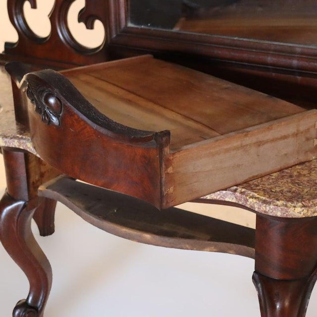 Antique Rococo Revival Carved Walnut Rouge Marble Top Pier Mirror C1890 For Sale - Image 17 of 18