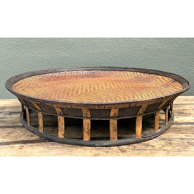 Vintage Woven Rattan and Bamboo Large Tray For Sale - Image 11 of 12