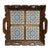 Vintage Hand Carved Wood Talavera Tiles Mexico Charcuterie Tray For Sale