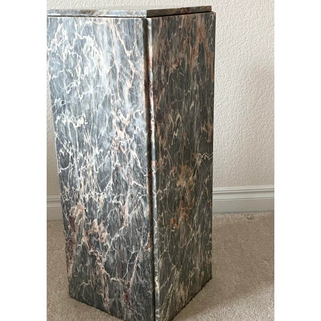 Marble Pillar Vintage Custom Accent/Side/Plant Table Gray, Salmon, Cream Marble For Sale - Image 11 of 12