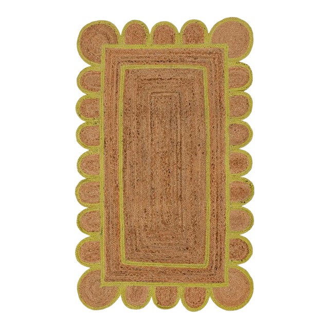 Margarita Scallop Jute Hand Made Bohemian Rug 5x8 Ft. For Sale