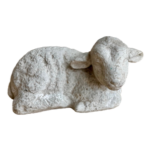 Vintage Cast Stone Recumbent Lamb – 12" Garden Statue or Interior Doorstop