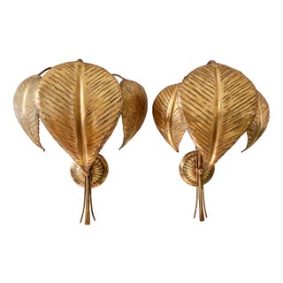 Large Brass Floral Sconces, 1960s, Set of 2 For Sale