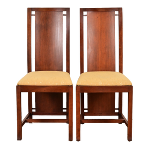 Frank Lloyd Wright Sculpted Mahogany High Back Side Chairs or Dining Chairs, Pair