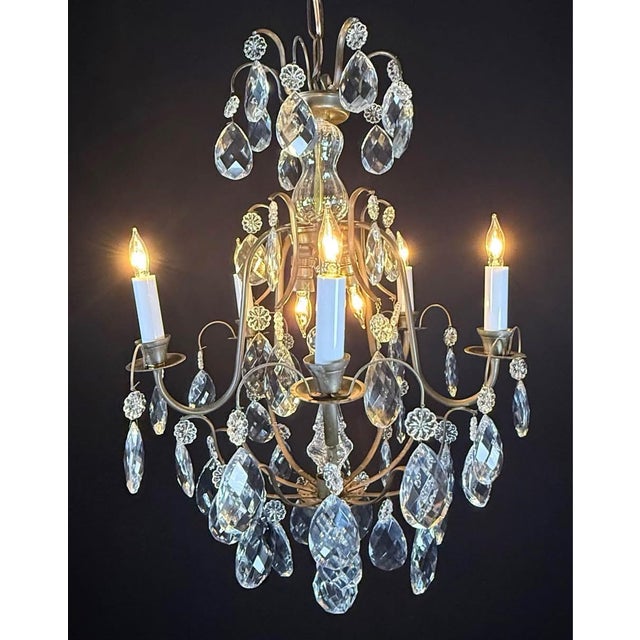 Antique French Bronze & Crystal Chandelier For Sale - Image 4 of 8