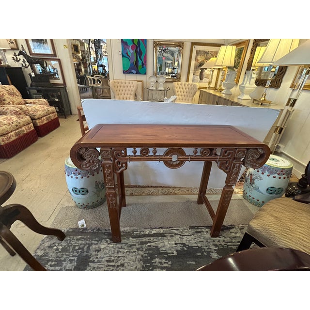 Carved Oak Vintage Asian Style Console Table For Sale - Image 12 of 15