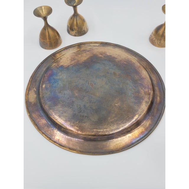Mid 20th Century Etched Brass Cordial Set With Floral Serving Tray - Set of 7 For Sale In Mobile - Image 6 of 10