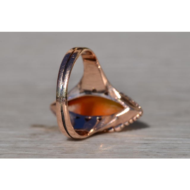 Antique Victorian 14K Rose Gold Navette Shaped Cameo Ring For Sale In Philadelphia - Image 6 of 10